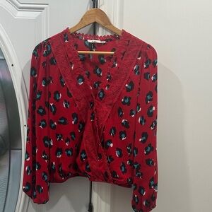 Ami Red and Blue Patterned Women's Blouse